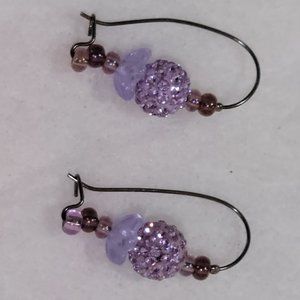 purple beads on copper wire earrings
